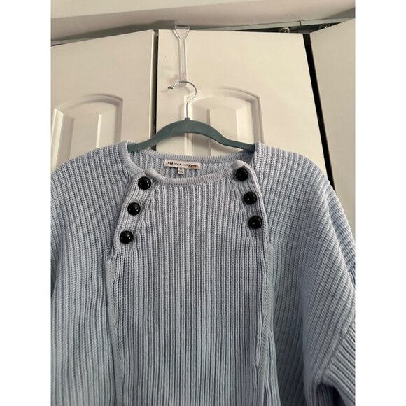 Rebecca Minkoff Natalie Light Blue Button-Detail Ribbed Sweater Womens Cropped L - Picture 8 of 10